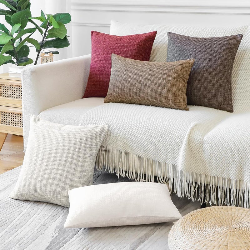 Otostar Pack of 2 Throw Pillow Covers 16x24 Inch Linen Cream Pillowcases Farmhouse Decorative Solid Pillow Covers 40x60 cm Lumbar Cushion Case for Home Decor Sofa Couch Bed (Cream) - Image 5