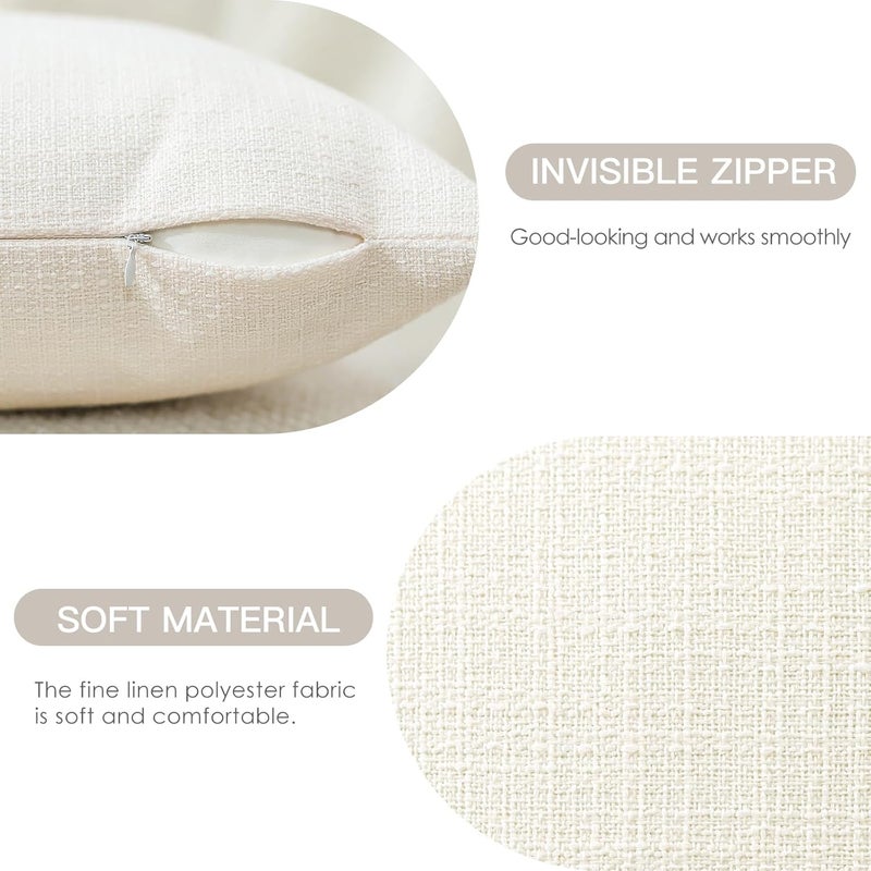 Otostar Pack of 2 Throw Pillow Covers 16x24 Inch Linen Cream Pillowcases Farmhouse Decorative Solid Pillow Covers 40x60 cm Lumbar Cushion Case for Home Decor Sofa Couch Bed (Cream) - Image 2