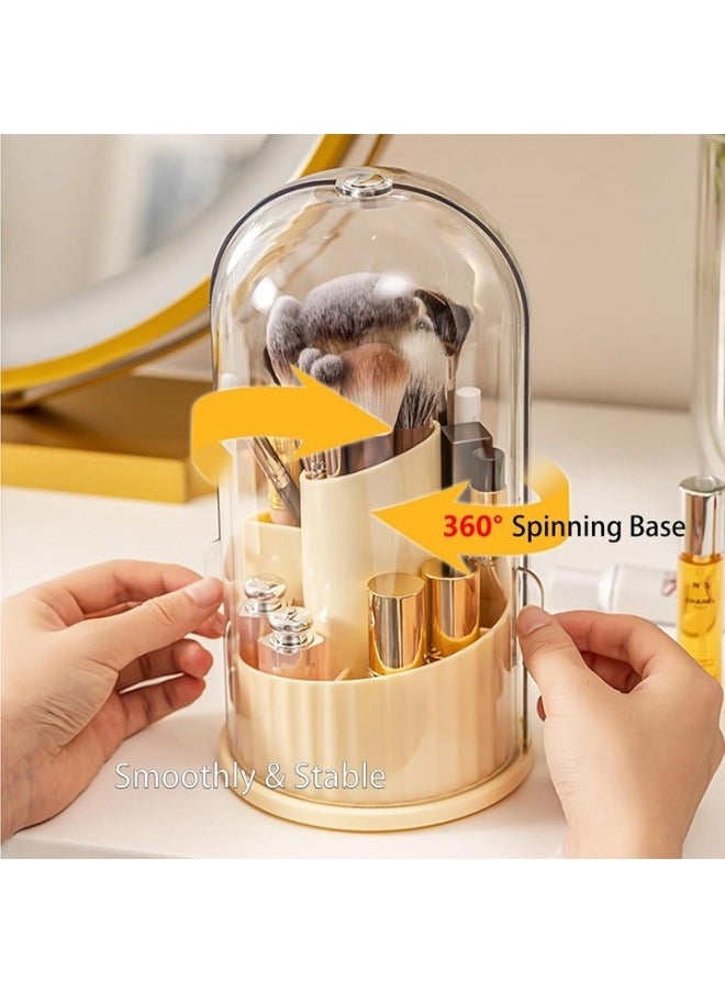 Generic - Cosmetic Brush Organizer with Lid 360 Degree Rotating Makeup Holder Dustproof Storage Container for Brushes Perfect Display Case for Makeup and Beauty Products - Image 1