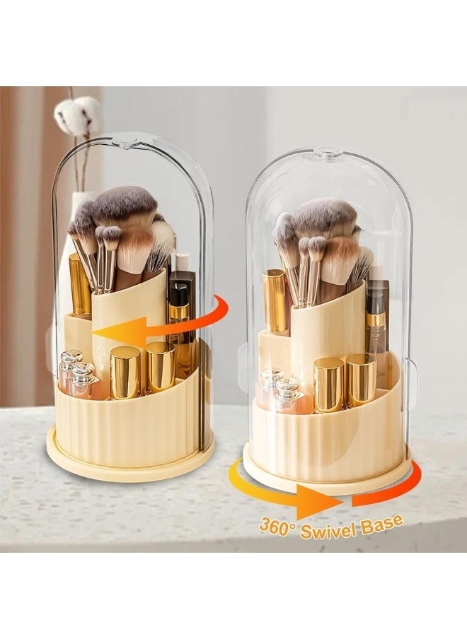 Generic - Cosmetic Brush Organizer with Lid 360 Degree Rotating Makeup Holder Dustproof Storage Container for Brushes Perfect Display Case for Makeup and Beauty Products - Image 1
