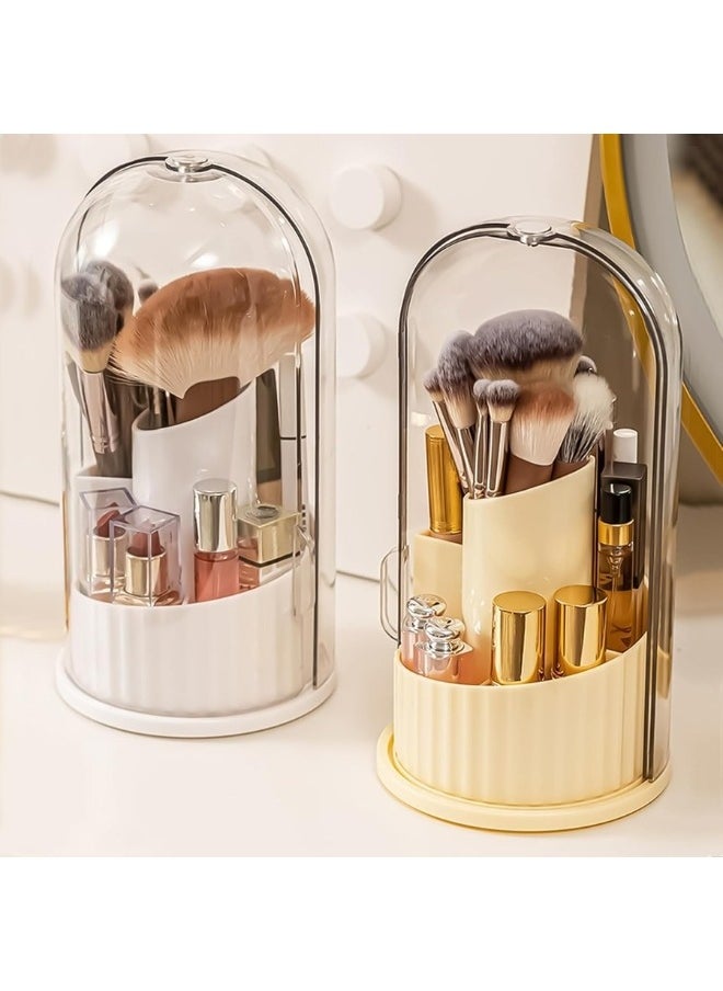 Generic - Cosmetic Brush Organizer with Lid 360 Degree Rotating Makeup Holder Dustproof Storage Container for Brushes Perfect Display Case for Makeup and Beauty Products - Image 1