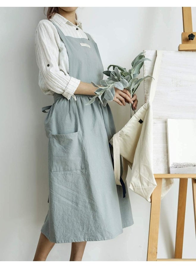 Generic - Toconffon Japanese Vintage Cute Apron Dress Cross Back Pinafore Apron For Women With 2 Pockets For Cooking Painting Gardening - Image 1