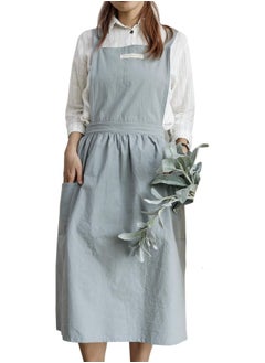 Toconffon Japanese Vintage Cute Apron Dress Cross Back Pinafore Apron For Women With 2 Pockets For Cooking Painting Gardening