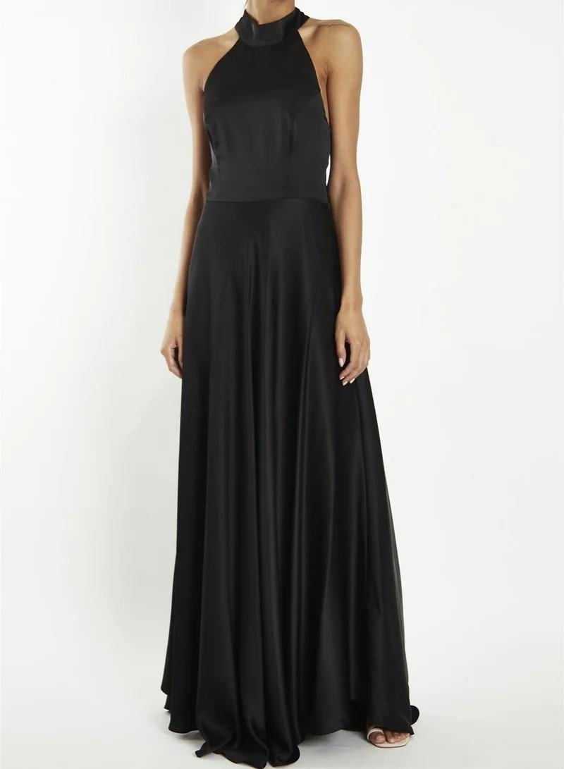 Cleo Black Halterneck Bias-Cut Maxi-Dress