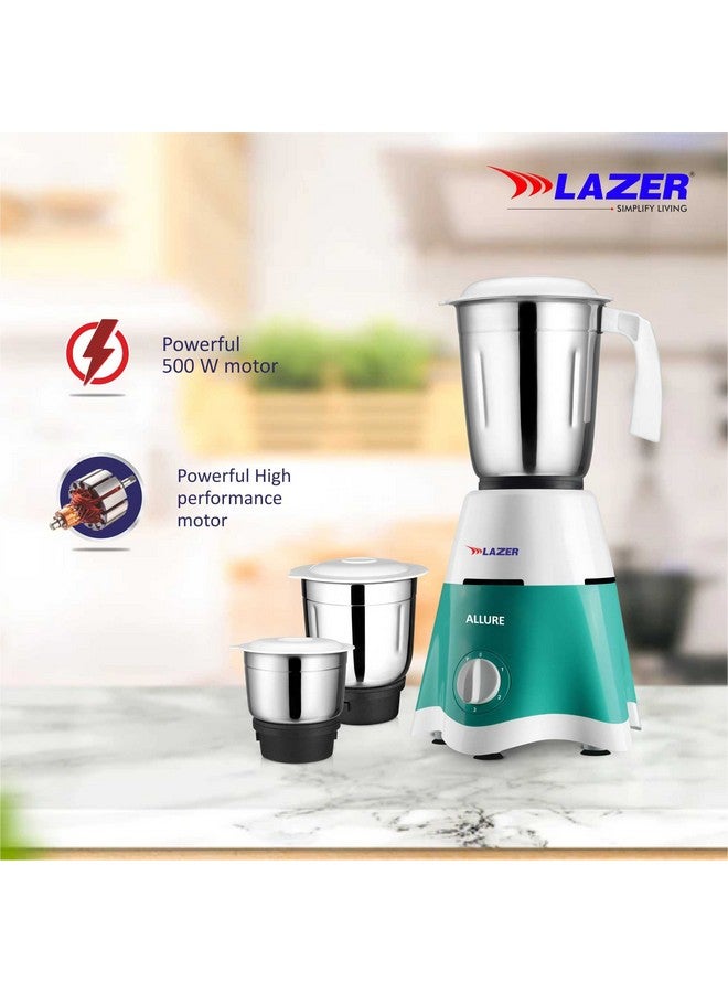 Lazer Allure 3 jars 500W Mixer Grinder (Aquamarine) - Image 4