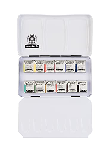 Schmincke - AKADEMIE®AQUARELL Watercolor Compact Color Box, Basic Assortment 12 x 1/2 Pans, 75 112 097, Metal Box, Highly lightfast Colors, fine Artists' Watercolors - Image 1