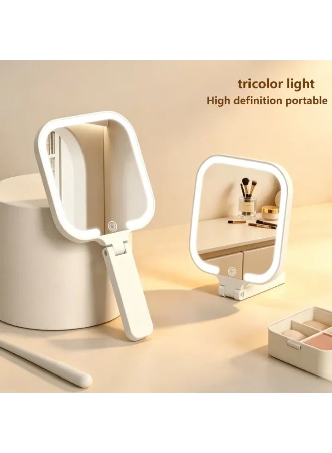 Portable Handheld LED Mirror – 3 Color Light Modes & Adjustable Brightness, Rechargeable 1000mAh, Touch Control, Lightweight Compact Design for Travel, Makeup, Grooming (Milky White) - Image 4