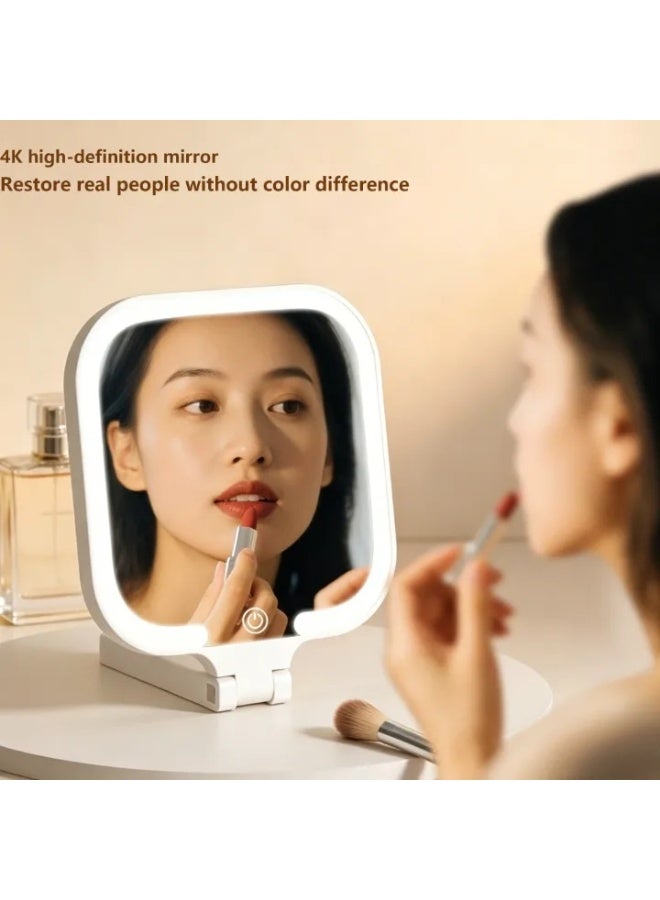 Portable Handheld LED Mirror – 3 Color Light Modes & Adjustable Brightness, Rechargeable 1000mAh, Touch Control, Lightweight Compact Design for Travel, Makeup, Grooming (Milky White) - Image 5