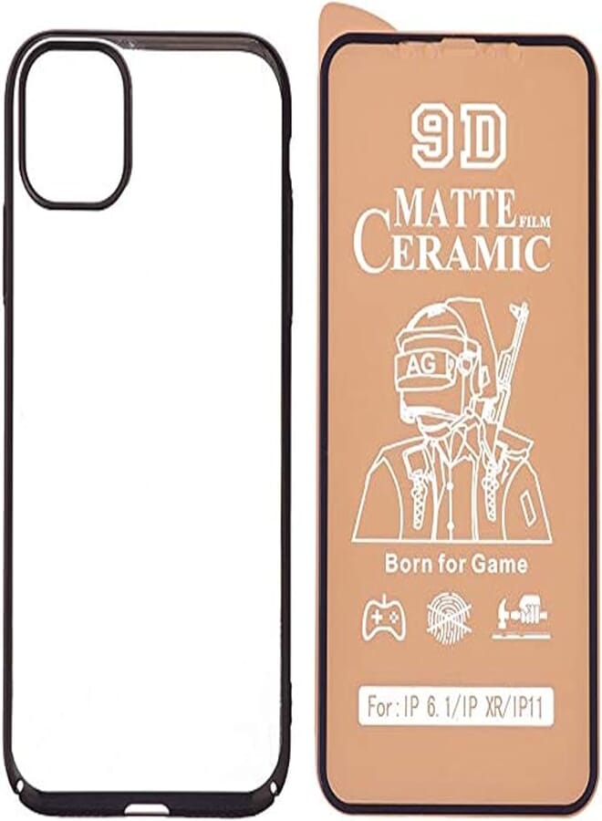 X-level hard slim back cover with metal frame and anti finger print ceramic screen protector for iphone 11 pro max - clear and green