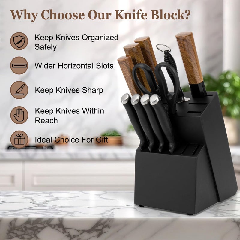 RedCall Universal Knife Block Holder,Large Wood Bamboo Knife Block without Knives,14 Slot Universal Knife Holder Countertop,Butcher Block Knife Storage Organizer for Kitchen (Black) - Image 3
