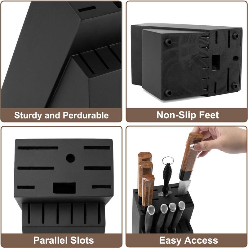 RedCall Universal Knife Block Holder,Large Wood Bamboo Knife Block without Knives,14 Slot Universal Knife Holder Countertop,Butcher Block Knife Storage Organizer for Kitchen (Black) - Image 5
