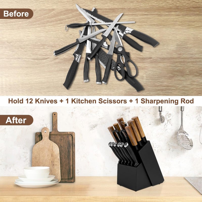 RedCall Universal Knife Block Holder,Large Wood Bamboo Knife Block without Knives,14 Slot Universal Knife Holder Countertop,Butcher Block Knife Storage Organizer for Kitchen (Black) - Image 4