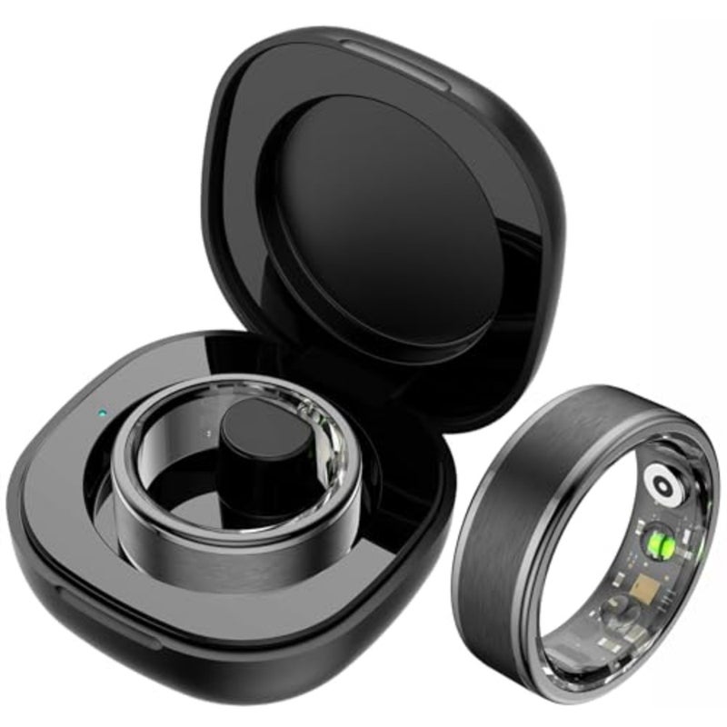 Fitness ring for daily health monitoring, titanium alloy, black, 5ATM waterproof with heart rate and sleep tracking - Image 1