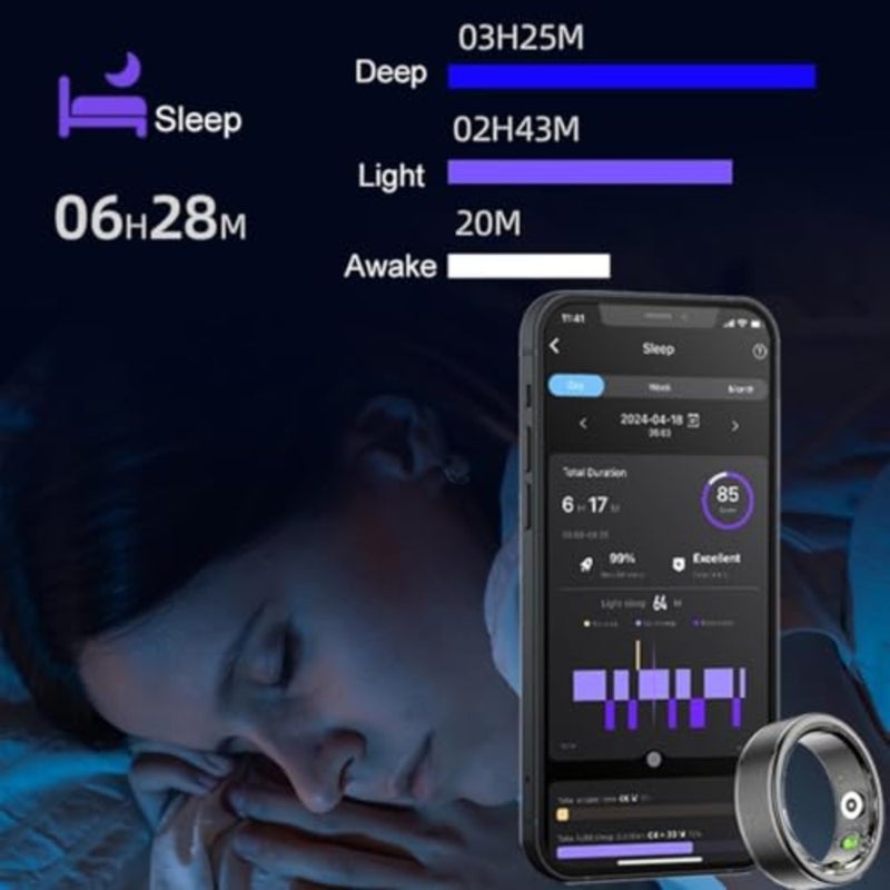 Fitness ring for daily health monitoring, titanium alloy, black, 5ATM waterproof with heart rate and sleep tracking - Image 3
