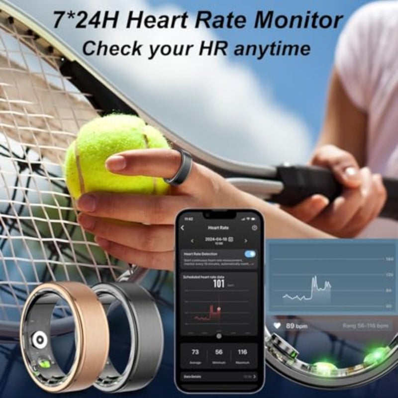 Fitness ring for daily health monitoring, titanium alloy, black, 5ATM waterproof with heart rate and sleep tracking - Image 2