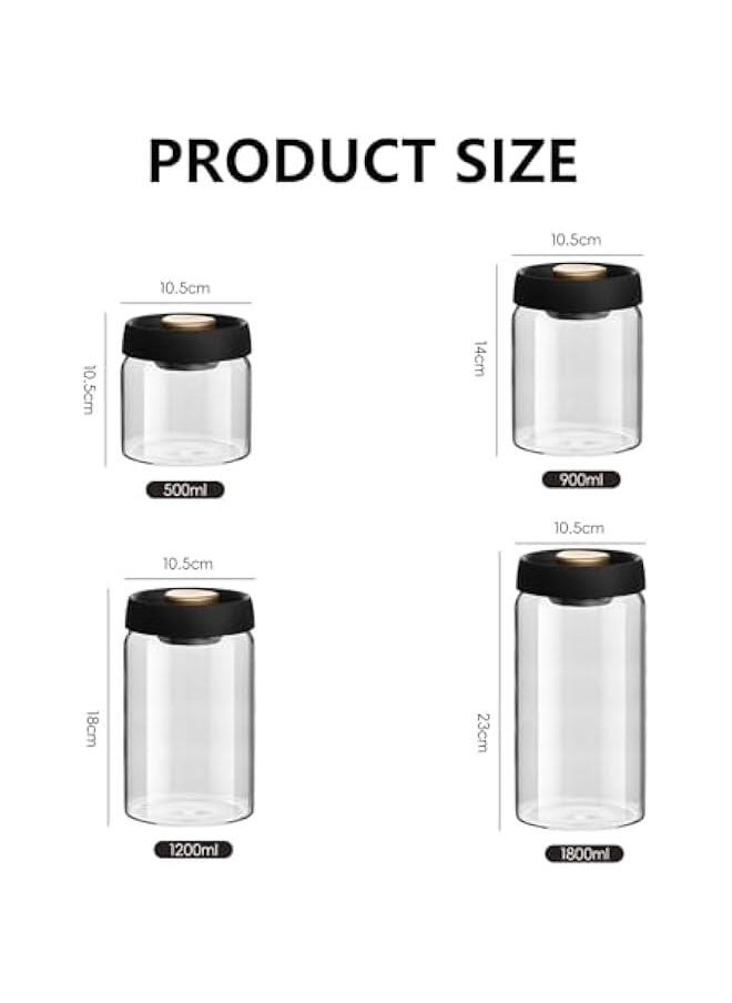 HOOKOR Glass Canister with Vacuum Lids,500/900/1200ml Borosilicate Glass Coffee Canister Container,Perfect for Coffee,Beans,Loose Tea,Candy,Nuts,Spices,Snacks for Fresh Keeping (500ML)  - Image 2