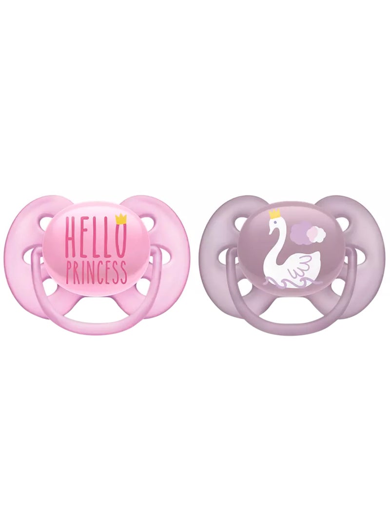Philips Avent Pack Of 2 Ultra Soft Pacifier Bpa - Free Dummy For Babies From 6 - 18 Months (Model Scf223, 02) Hello Princess - Image 1
