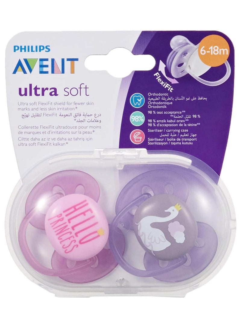 Philips Avent Pack Of 2 Ultra Soft Pacifier Bpa - Free Dummy For Babies From 6 - 18 Months (Model Scf223, 02) Hello Princess - Image 2