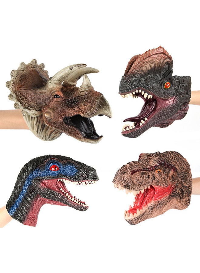 Dinosaur Puppet Dinosaur Gloves Toy Soft Rubber Jurassic Simulation Tyrannosaurus 3-6 Years Old Children's Toy Animal Head-Color:Brown Dragon Hand Puppet - Image 2