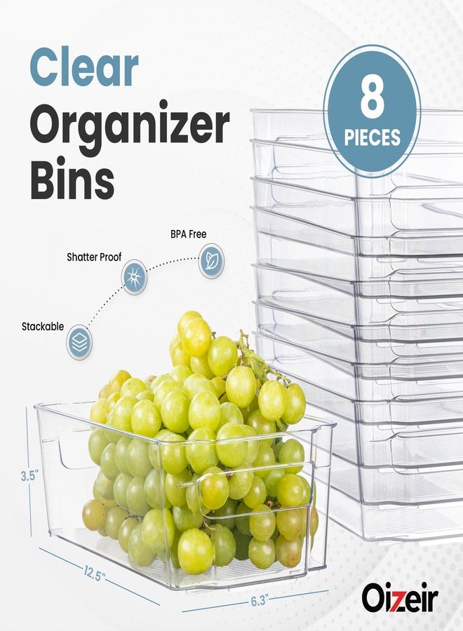 Oizeir Clear Plastic Fridge Organizer Bins - Set of 8 Stackable Refrigerator & Pantry Storage Bins with Handles for Snacks, Freezer, Kitchen Cupboard, and Cabinet Organization - Image 2