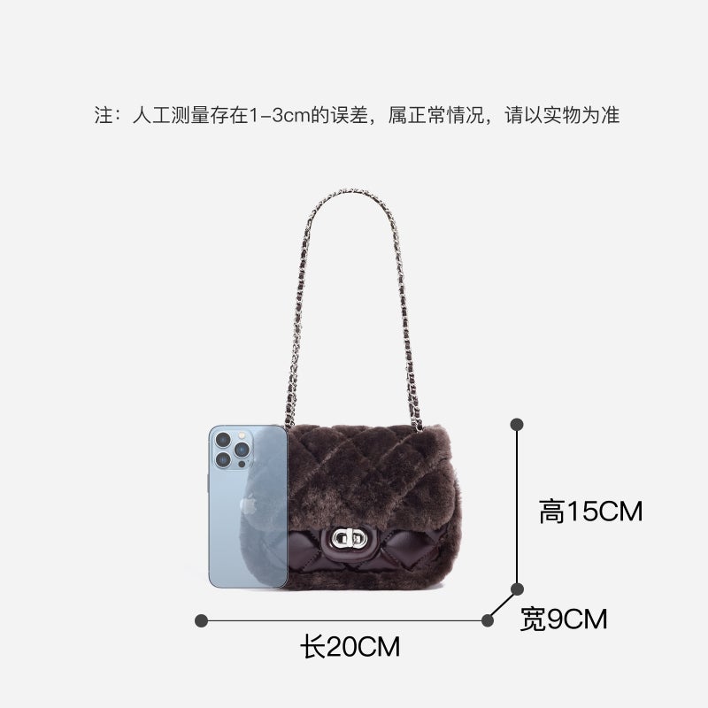 2025 Style Plush High-End Small Fragrant Square Bag Casual Rhombus Chain Bag Single Shoulder Crossbody Bag - Image 5