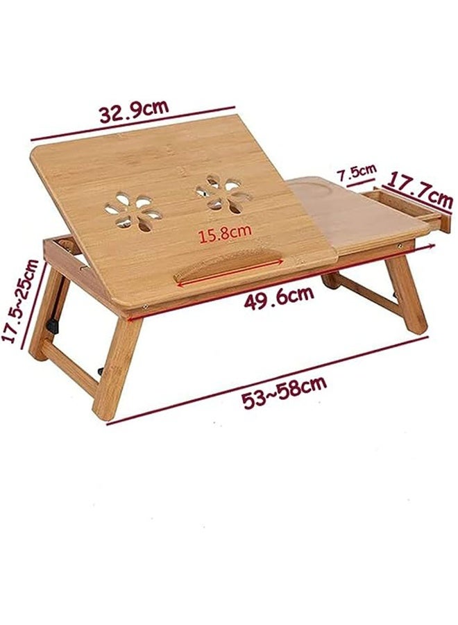 HOME TASTE طاولة لابتوب متعددة الاستخدامات من الخيزران الفاخر قابلة للطي وقابلة للتعديل مع درج جانبي ومروحة تبريد - مثالية للسرير أو الأريكة أو تقديم الإفطار - Image 2