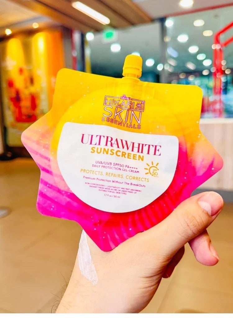 Hikari Skin Essentials Ultra White Sunscreen, Whitening Sunscreen, Ultrawhite Sunscreen, Ultra-Lightweight Airy-Fit Sun-screen SPF50, Lightweight Moisturizing Gel Fast Absorbing, Water-Resistant50ml - Image 4