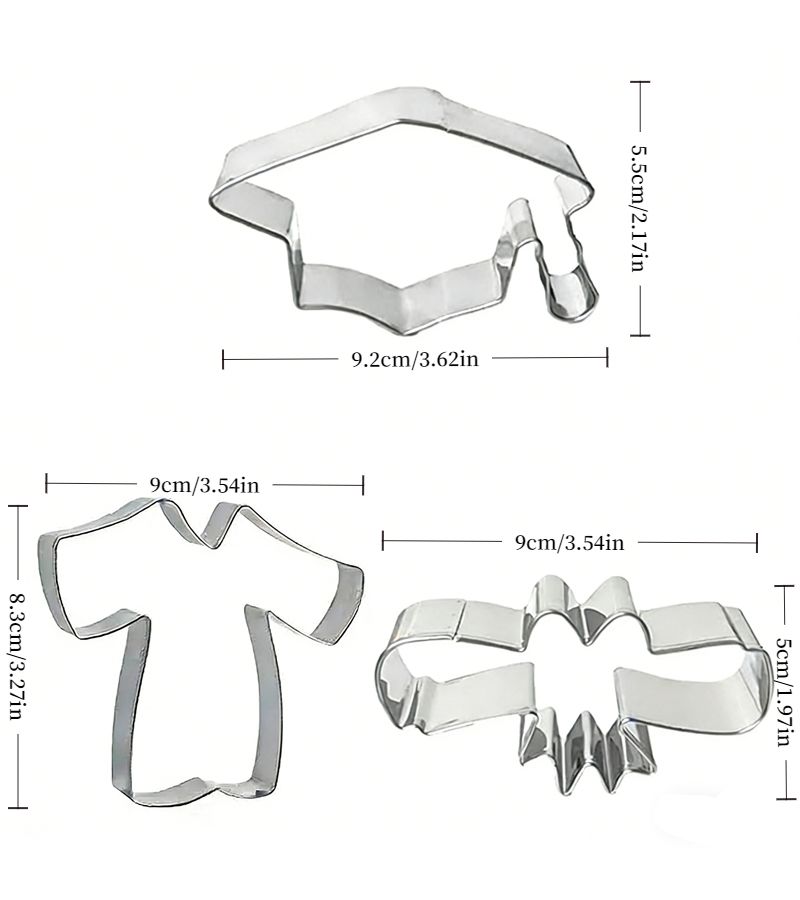 3 Piece Graduation Cookie Cutter Set Cap Gown Diploma Stainless Steel Cake Decoration - Image 3