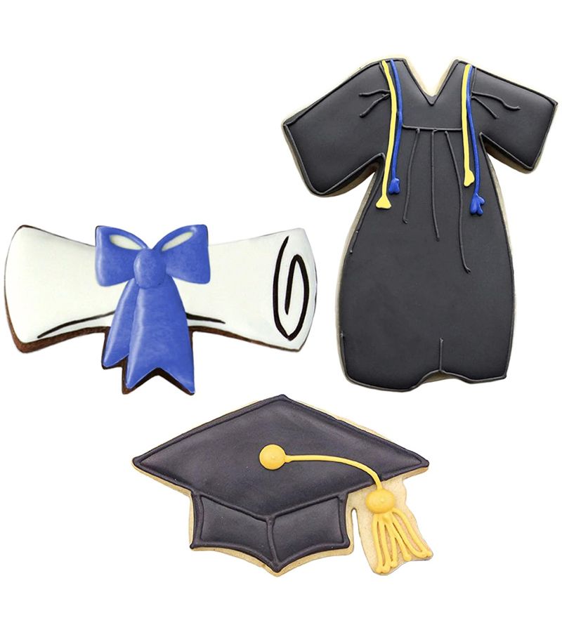 3 Piece Graduation Cookie Cutter Set Cap Gown Diploma Stainless Steel Cake Decoration - Image 4