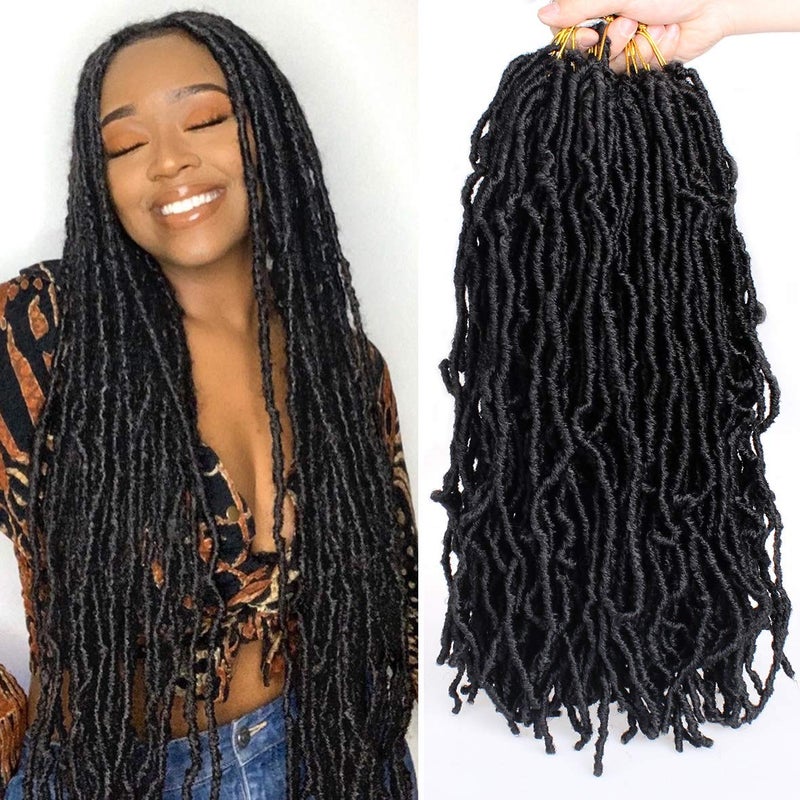 ZRQ 18 Inch 6 Packs New Faux Locs Crochet Hair 108 Strands PreLooped Wavy Black Soft Faux Locs Crochet Braiding Hair for Women Dreadlocks Hair Synthetic Hair Extensions 18 Inch1B