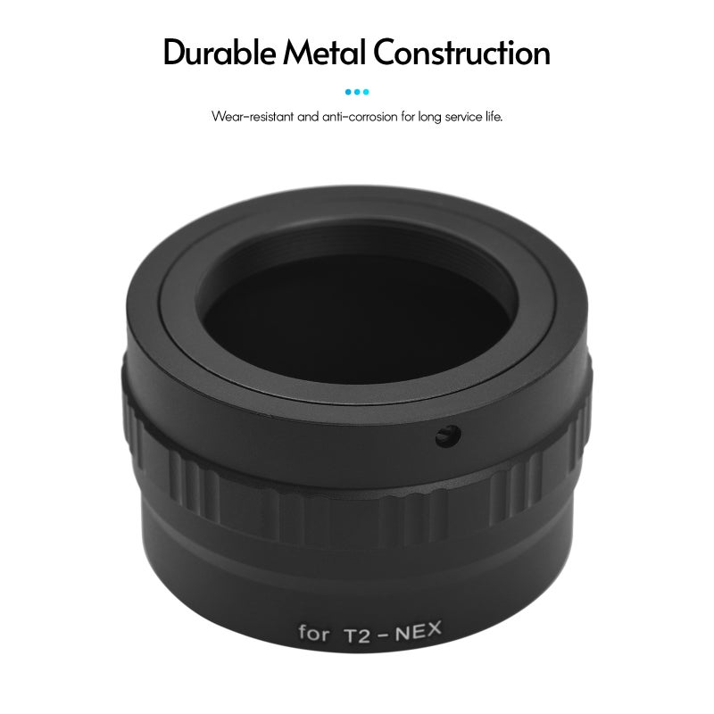 حلقة محول قاعدة عدسة معدنية T2-NEX - محول عدسة قاعدة T/T2 بديل لكاميرات Sony NEX-7/NEX-6/NEX-5/NEX-5C/NEX-5N/NEX-5R/NEX-5T/NEX-3/NEX-C3/NEX-F3/NEX-3N بدون مرآة من نوع قاعدة NEX E - Image 2