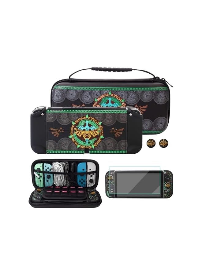 بروماس حقيبة حمل لجهاز Nintendo Switch OLED of Zelda، حقيبة سفر سوداء مع غطاء واقٍ مقاوم للماء، واقي شاشة زجاجي، 2 غطاء إبهام (من أجل دموع المملكة) - Image 1