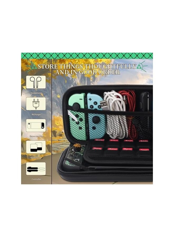 بروماس حقيبة حمل لجهاز Nintendo Switch OLED of Zelda، حقيبة سفر سوداء مع غطاء واقٍ مقاوم للماء، واقي شاشة زجاجي، 2 غطاء إبهام (من أجل دموع المملكة) - Image 2