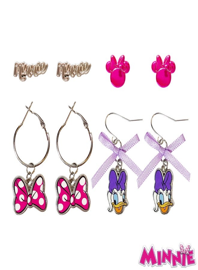 LUV HER Disney Hypoallergenic Earrings for Girls - 2 Stud & 2 Fishhook Drop Earrings with Charms, One Size Fits All, Fun Accessories for Girls Ages 4+ - Image 4