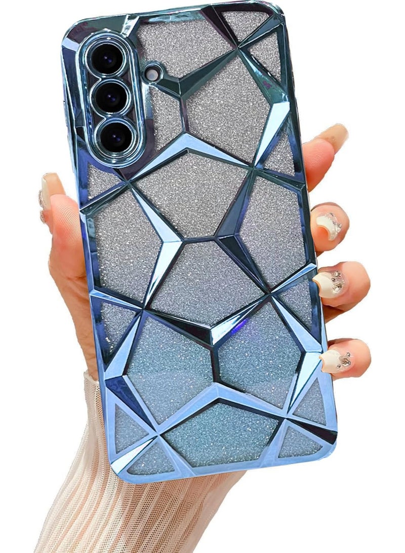 جراب متوافق مع هاتف سامسونج جالاكسي A36، مطلي ببريق متدرج، غطاء شفاف لامع، مصنوع من السيليكون الحراري المرن الناعم، يوفر حماية لطيفة للكاميرا، مقاوم للصدمات، مناسب للنساء والفتيات - أزرق