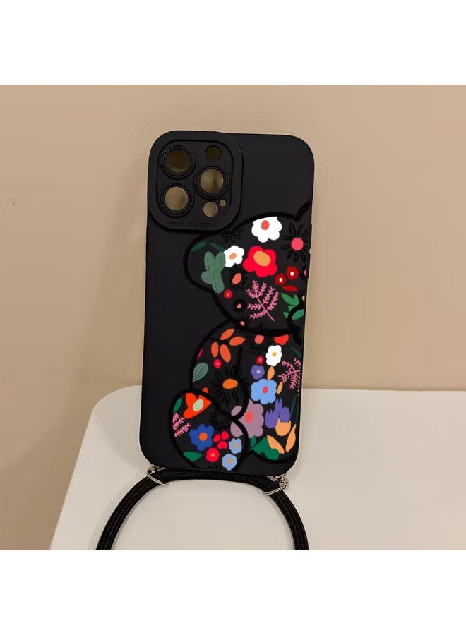 Temu Bear-themed plant-themed shockproof phone case with strap for iPhone, compatible with iPhone 16 Pro Max - Image 2