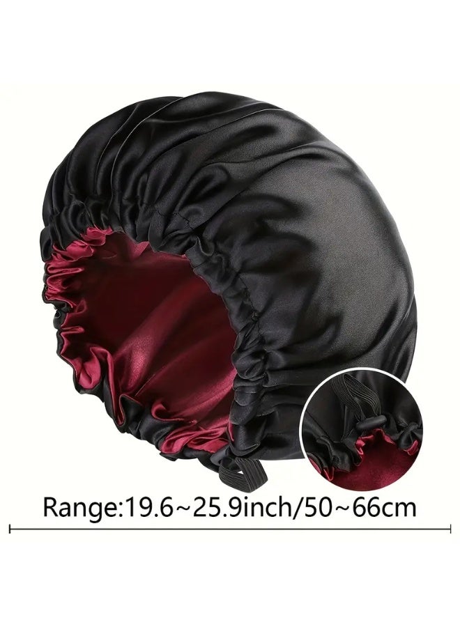 1pc Classic Adjustable on Dual-Sided Satin Bonnet, Polyester Hair Cap with Elastic Band, Oil-Free Sleeping and Shower Hat - Image 2