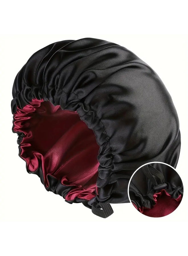 1pc Classic Adjustable on Dual-Sided Satin Bonnet, Polyester Hair Cap with Elastic Band, Oil-Free Sleeping and Shower Hat - Image 1