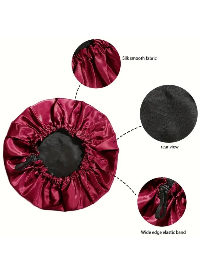 1pc Classic Adjustable on Dual-Sided Satin Bonnet, Polyester Hair Cap with Elastic Band, Oil-Free Sleeping and Shower Hat - Image 4