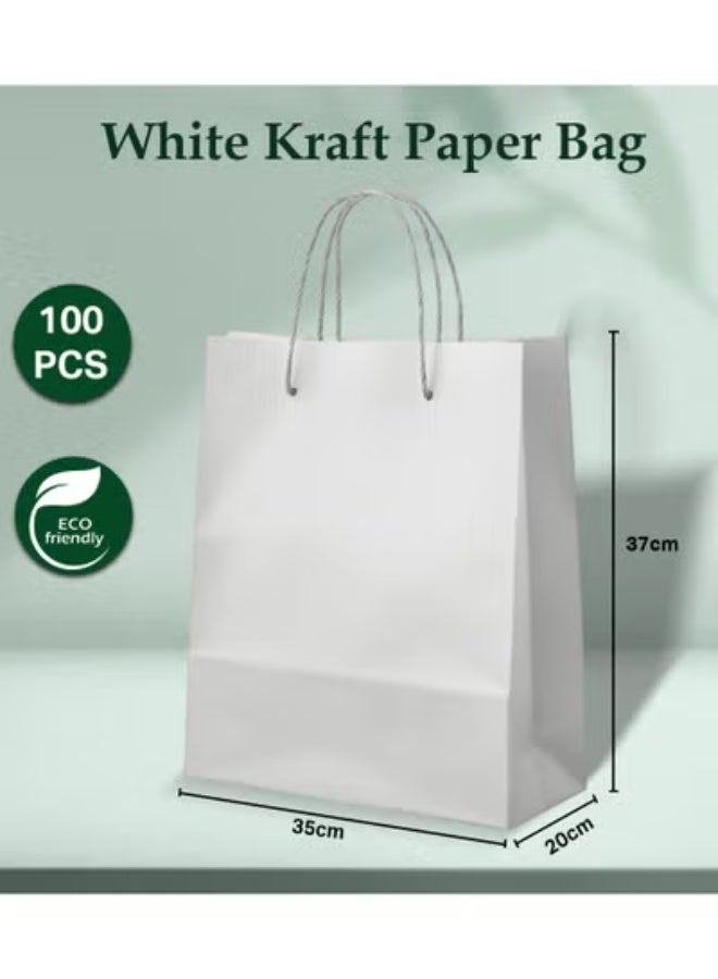 ecoway Kraft Paper Bags - Pack Of 100 Craft X-Large Paper Grocery Bags With Handles For Shopping, Party, Birthday, Wedding Gift, Retail, Merchandies Ecofreindly Reusable White (33X33X24 Cm) - Image 1