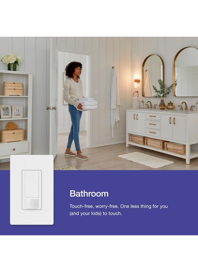 LUTRON - Lutron Maestro Motion Sensor Light Switch, for Bathroom, Garage, Laundry Room, and Closet, for Any Bulbs, Occupancy and Vacancy Sensor, Single-Pole Only, No Neutral Req, MS-OPS2H-2-WH, White (2 Pack) - Image 1