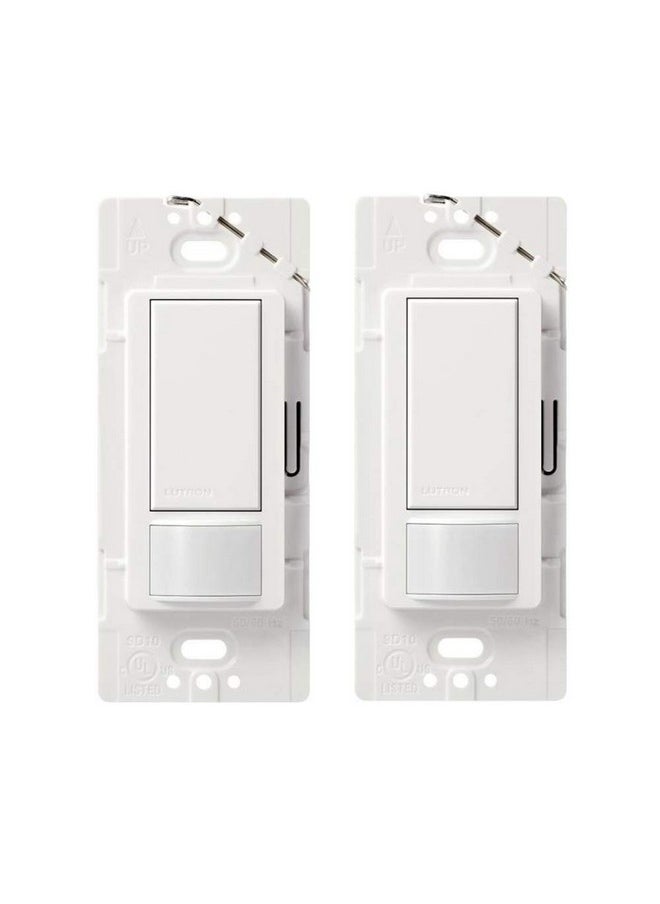 LUTRON - Lutron Maestro Motion Sensor Light Switch, for Bathroom, Garage, Laundry Room, and Closet, for Any Bulbs, Occupancy and Vacancy Sensor, Single-Pole Only, No Neutral Req, MS-OPS2H-2-WH, White (2 Pack) - Image 1