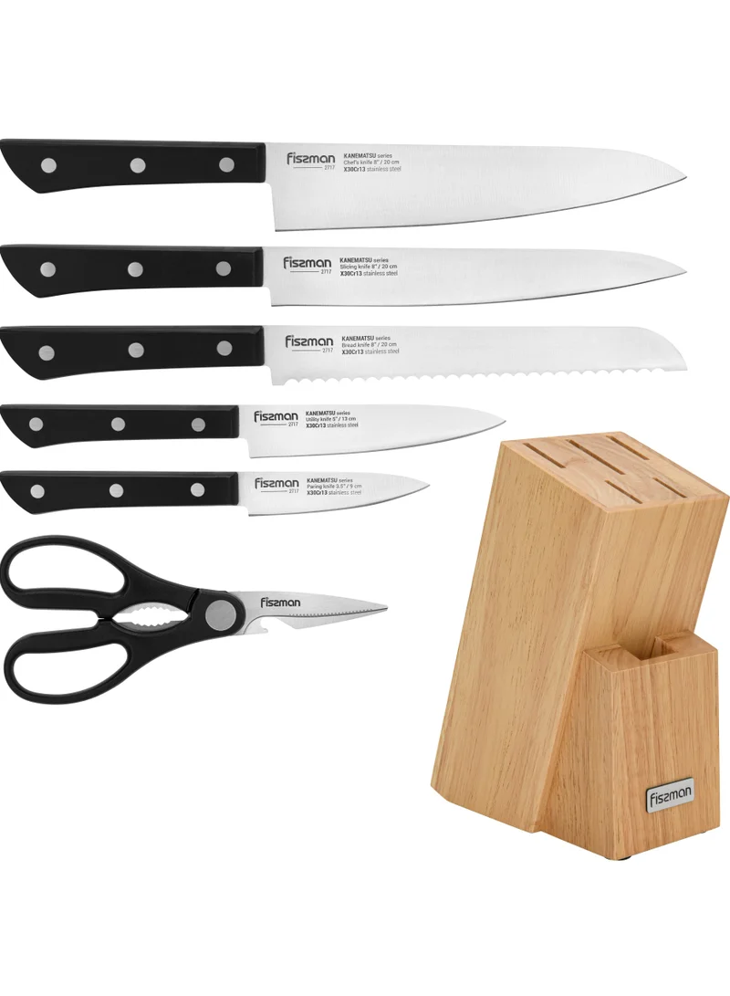 فيسمان Fissman 7-Piece Knife Set Kanematsu with Wooden Block