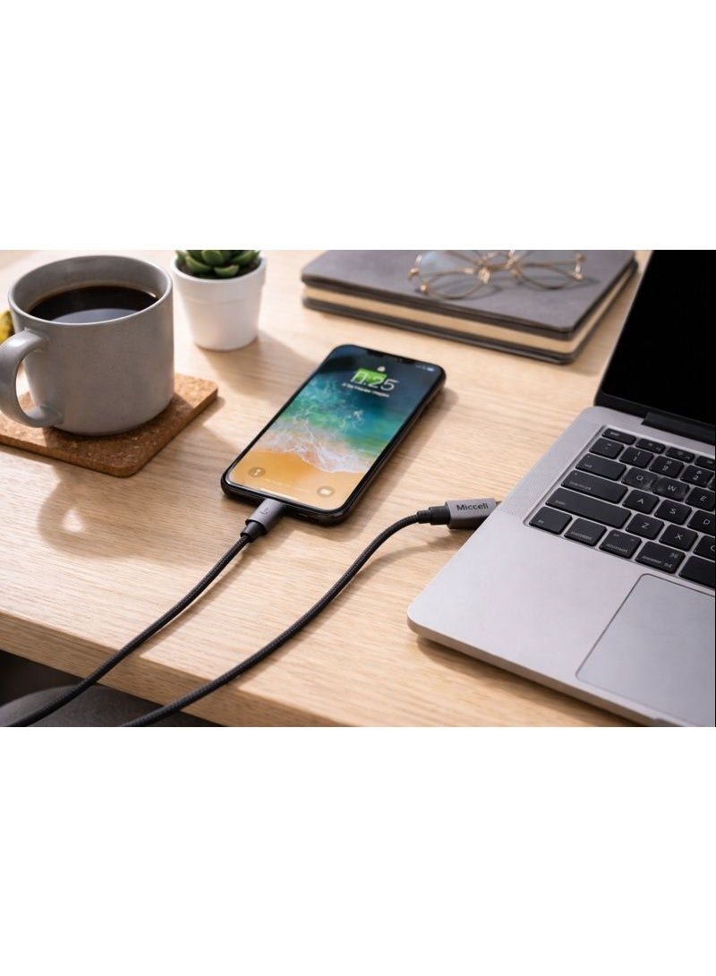 ميكسل كابل شحن سريع ونقل بيانات مايسيل (Miccell) تايب سي إلى لايتنينج (Type-C to Lightning) للآيفون بقوة 30 واط، 3 أمبير، طول 120 سم، مضفر بالنايلون - رمادي - Image 3