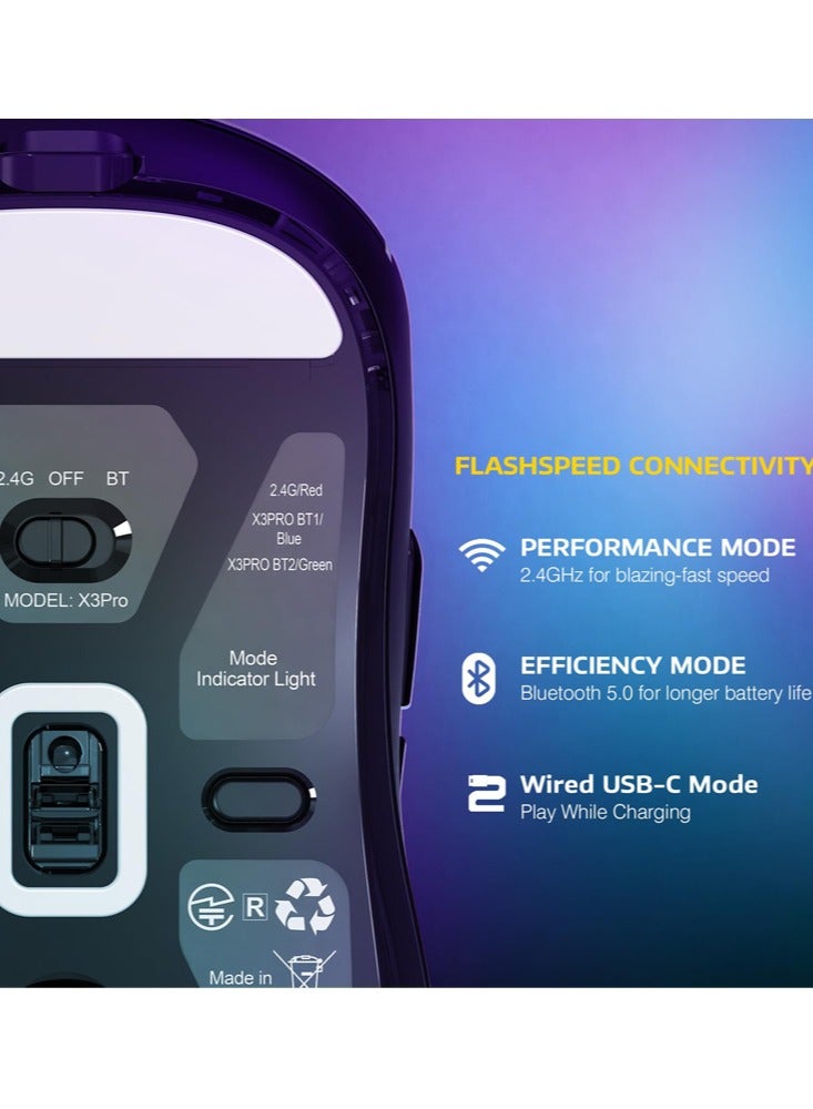 Attack Shark X3PRO 4K/8K Lightweight Wireless Gaming Mouse with Tri-Mode(Wired/2.4GHz/BT),PAW3395 Optical Sensor,26K DPI,Kailh GM8.0 Switch,Long Battery,7 Buttons for PC/Laptop/Win/Mac(Black) - Image 5