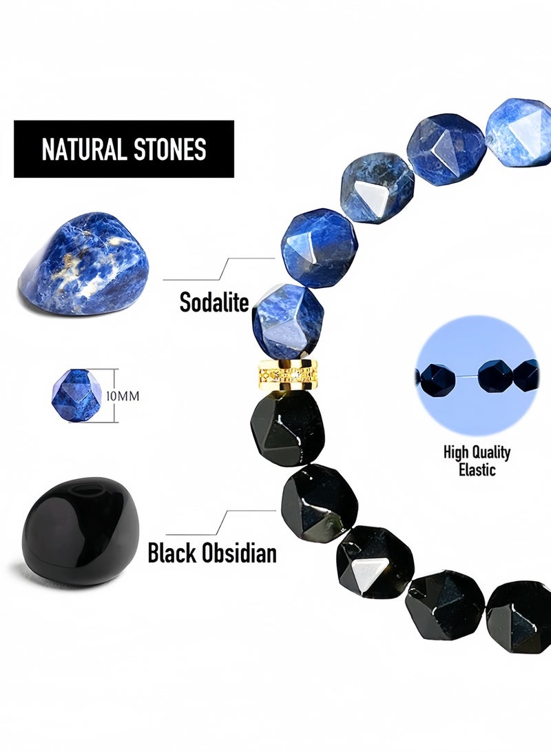 Hiras Beaded Bracelet with Sodalite, Black Obsidian, Natural Gemstone (10 mm) Hand Chain Lucky Jewelry Charm Bracelet for Men and Women - Image 4