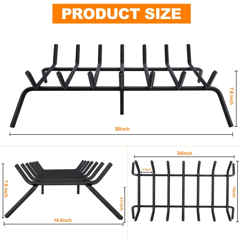 Luoieo Fireplace Grate,Fireplace Log Holder,30 inch Heavy Duty Solid Cast Iron FIrewood Log Burning Rack for Inside The Fireplace Accessories Outood Fire Pit Kindling Fireplace Tools - Image 2
