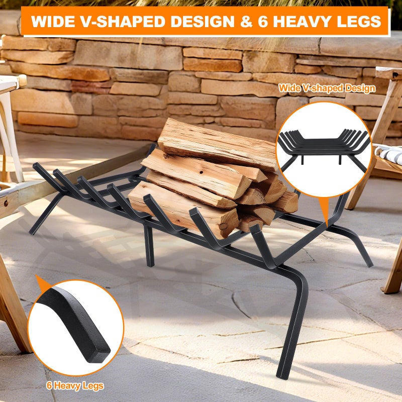Luoieo Fireplace Grate,Fireplace Log Holder,30 inch Heavy Duty Solid Cast Iron FIrewood Log Burning Rack for Inside The Fireplace Accessories Outood Fire Pit Kindling Fireplace Tools - Image 5