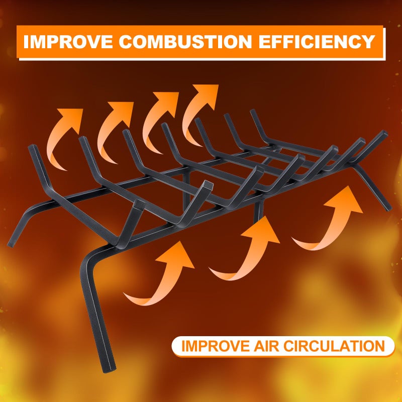 Luoieo Fireplace Grate,Fireplace Log Holder,30 inch Heavy Duty Solid Cast Iron FIrewood Log Burning Rack for Inside The Fireplace Accessories Outood Fire Pit Kindling Fireplace Tools - Image 3
