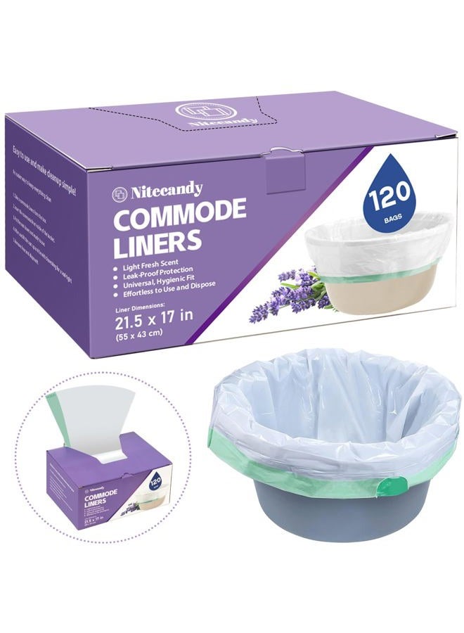Nitecandy Commode Liners for Bedside Commode, 120 Count Universal Fit, Disposable Toilet Bags for Bedside Commode, Portable Toilet, Bed Pan, Medical Grade & Lavender Scented - Image 1